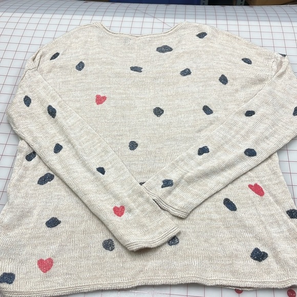 NIC + ZOE Red/Navy Dot/Heart V-Neck Cottage Valentine Boho Office Tan Sweater M - Picture 7 of 15